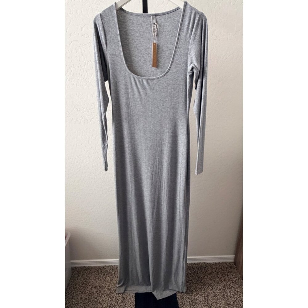 New! Skims Soft Lounge Long Sleeve Dress in Heather Grey sz XL A899